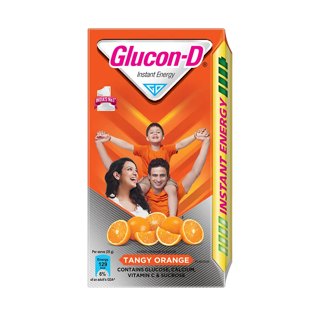 Glucon-D with Glucose, Calcium, Vitamin C & Sucrose | Flavour Tangy Orange