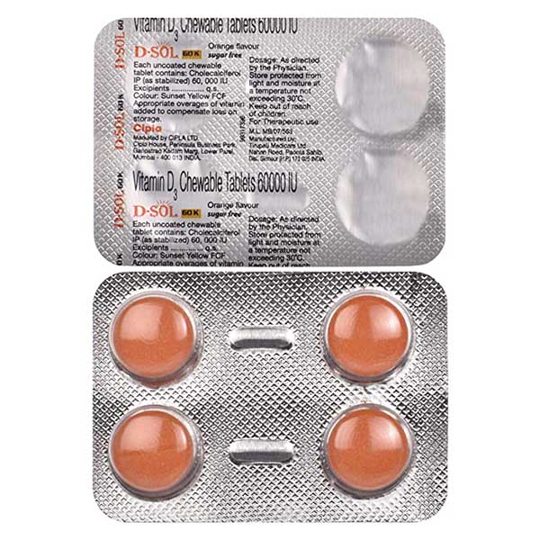D-Sol 60K Vitamin D3 Chewable Tablet Orange