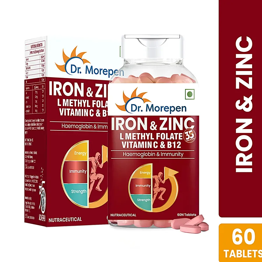 Dr. Morepen Iron & Zinc with Vitamin C & B12 | For Energy & Haemoglobin| Tablet