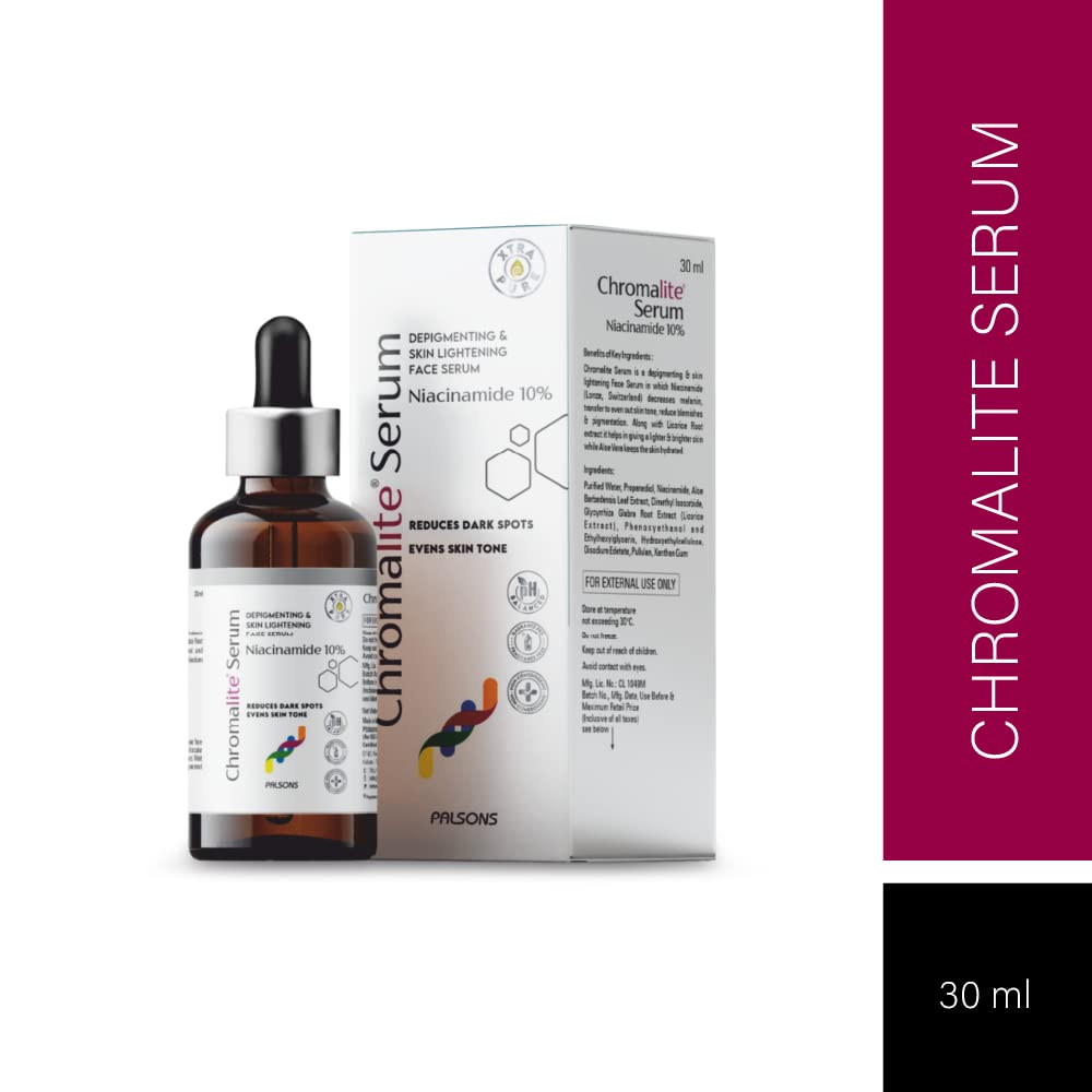 CHROMALITE DEPIGMENTING, SKIN BRIGHTENING SERUM with Niacinamide 10%, Liquorice Root Extract, Aloe Vera | Minimize pigmentation | Dark Spots & Patches, 30ml