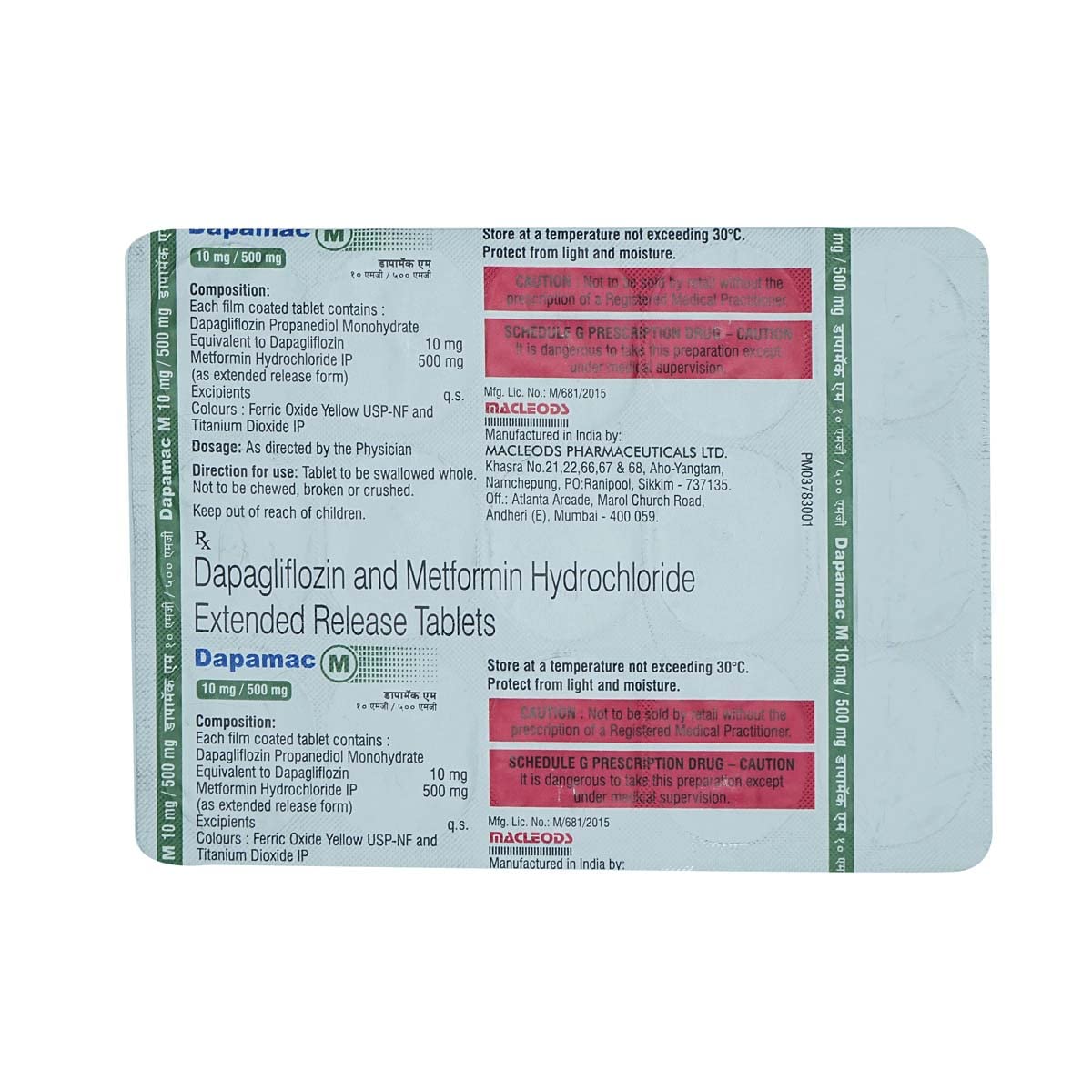 Dapamac M 10mg/500mg Tablet ER