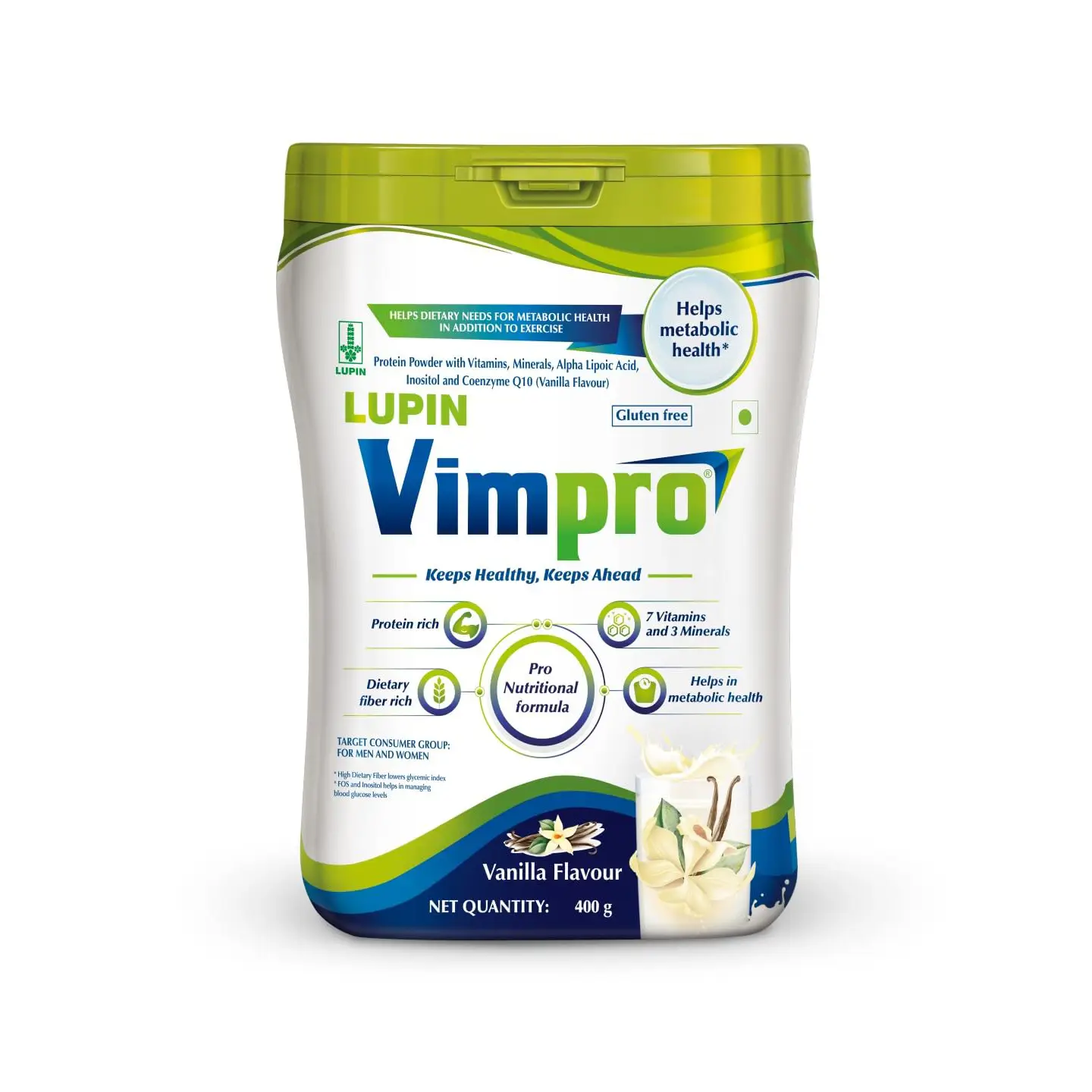 Vimpro Protein with ALA, Inositol & Coenzyme Q10 | Gluten Free | Flavour Vanilla Powder