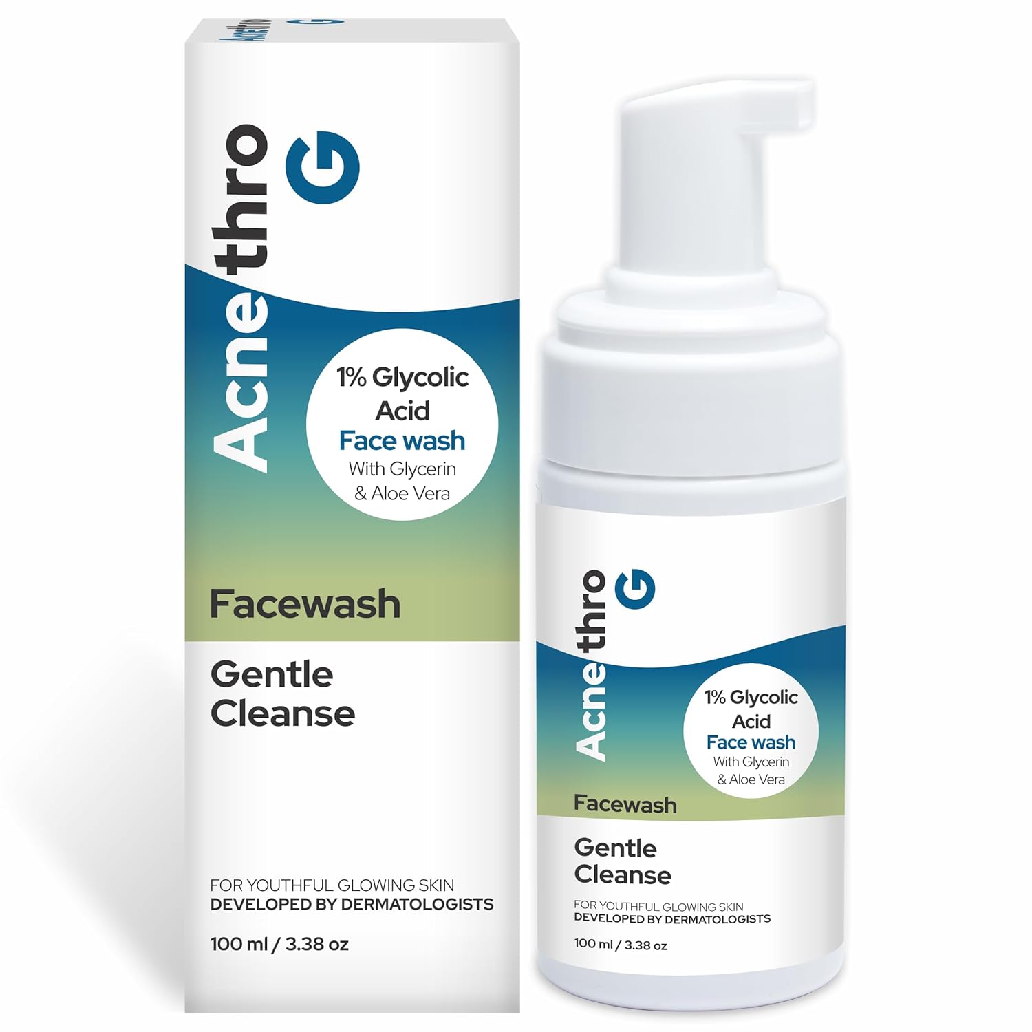 Acnethro G Gentle Cleansing Acne Clarifying Foaming Face Wash With Glycolic Acid For Exfoliation & Glowing Skin