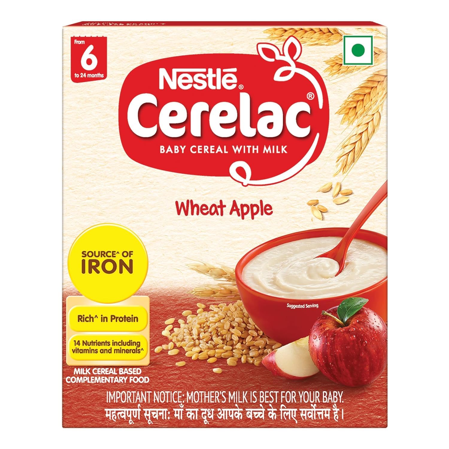 Nestle Cerelac Baby Cereal with Milk & Iron (from 6 to 24 Months) | Wheat Apple