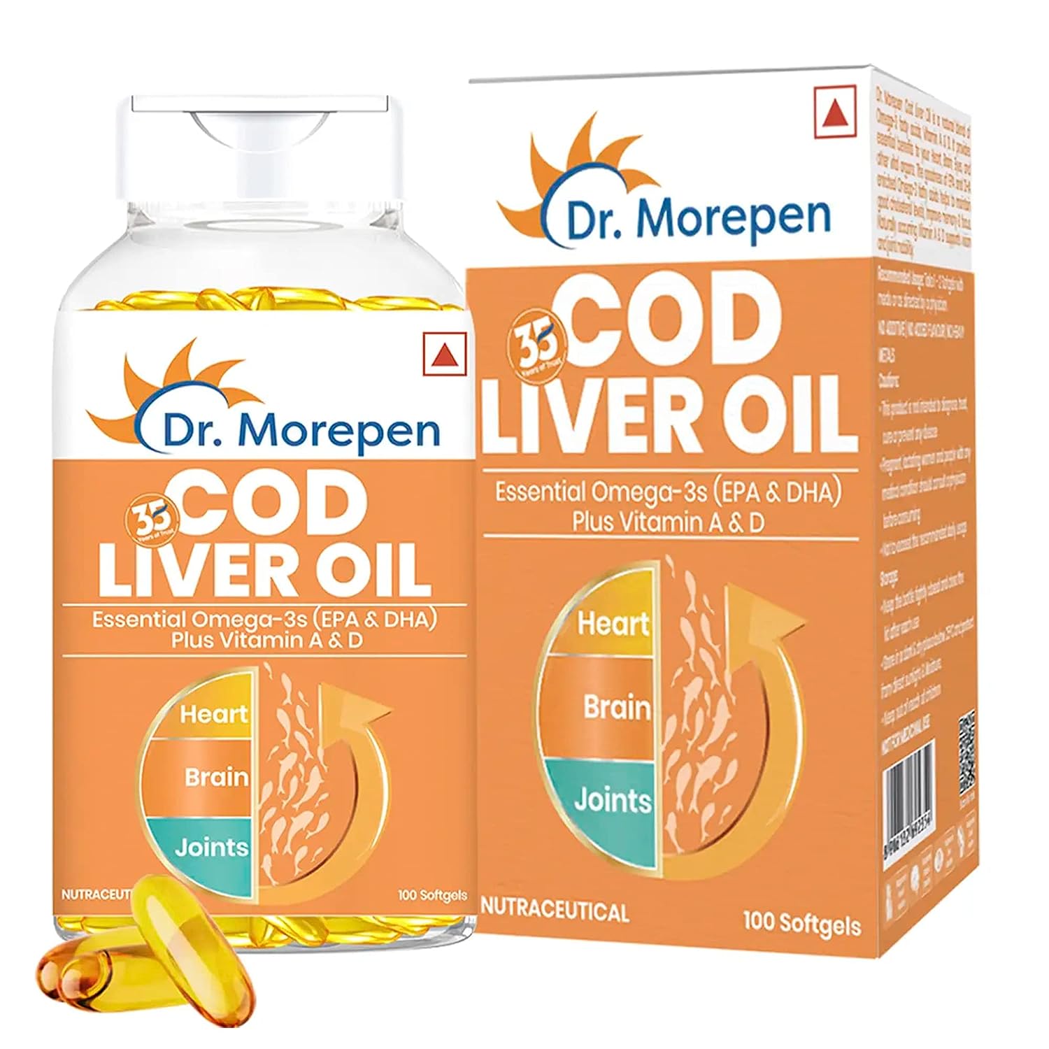 Dr. Morepen Cod Liver Oil with Omega-3, Vitamin A & D | Softgel for Heart, Brain & Joints Health