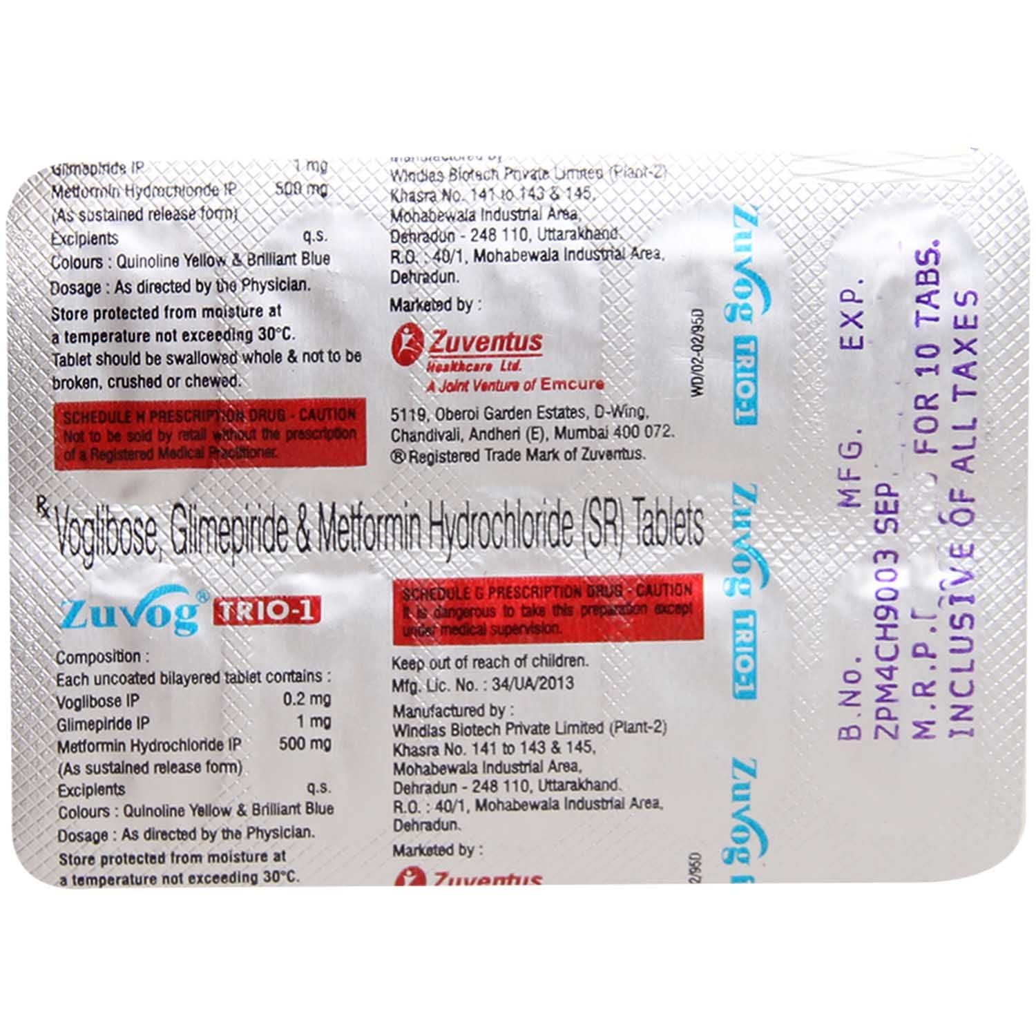 Zuvog Trio 1mg/500mg/0.2mg Tablet SR