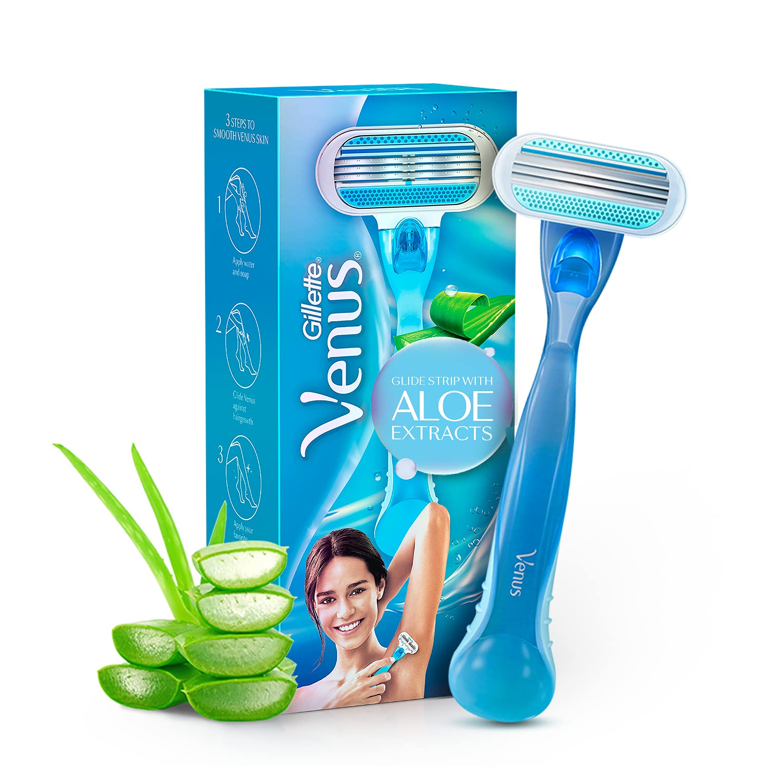 Gillette Venus Hair Removal Razor with Aloe Extract for Women + 1 Cartridge