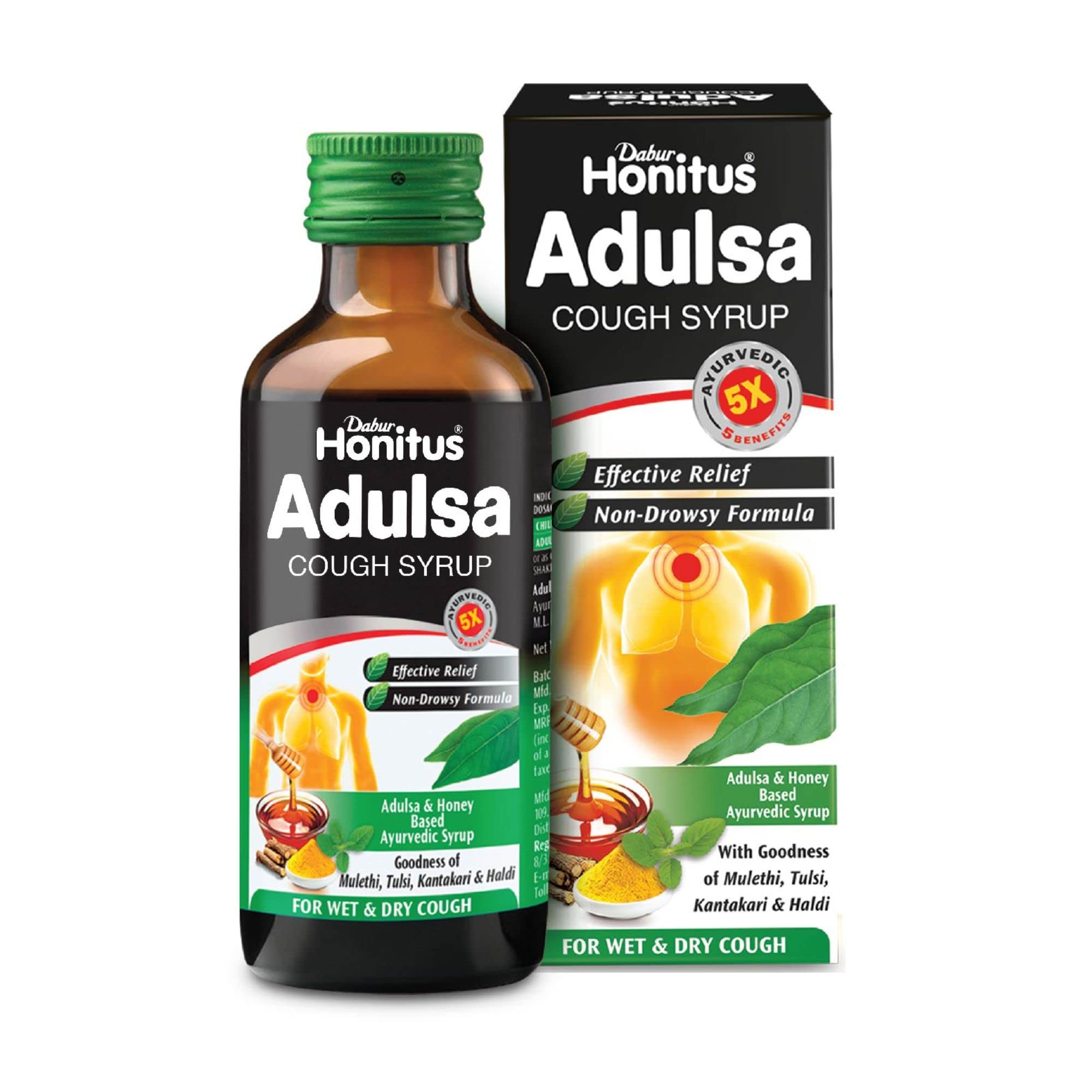 Dabur Honitus Adulsa Cough Syrup | For Cough, Cold & Sore Throat Relief Syrup