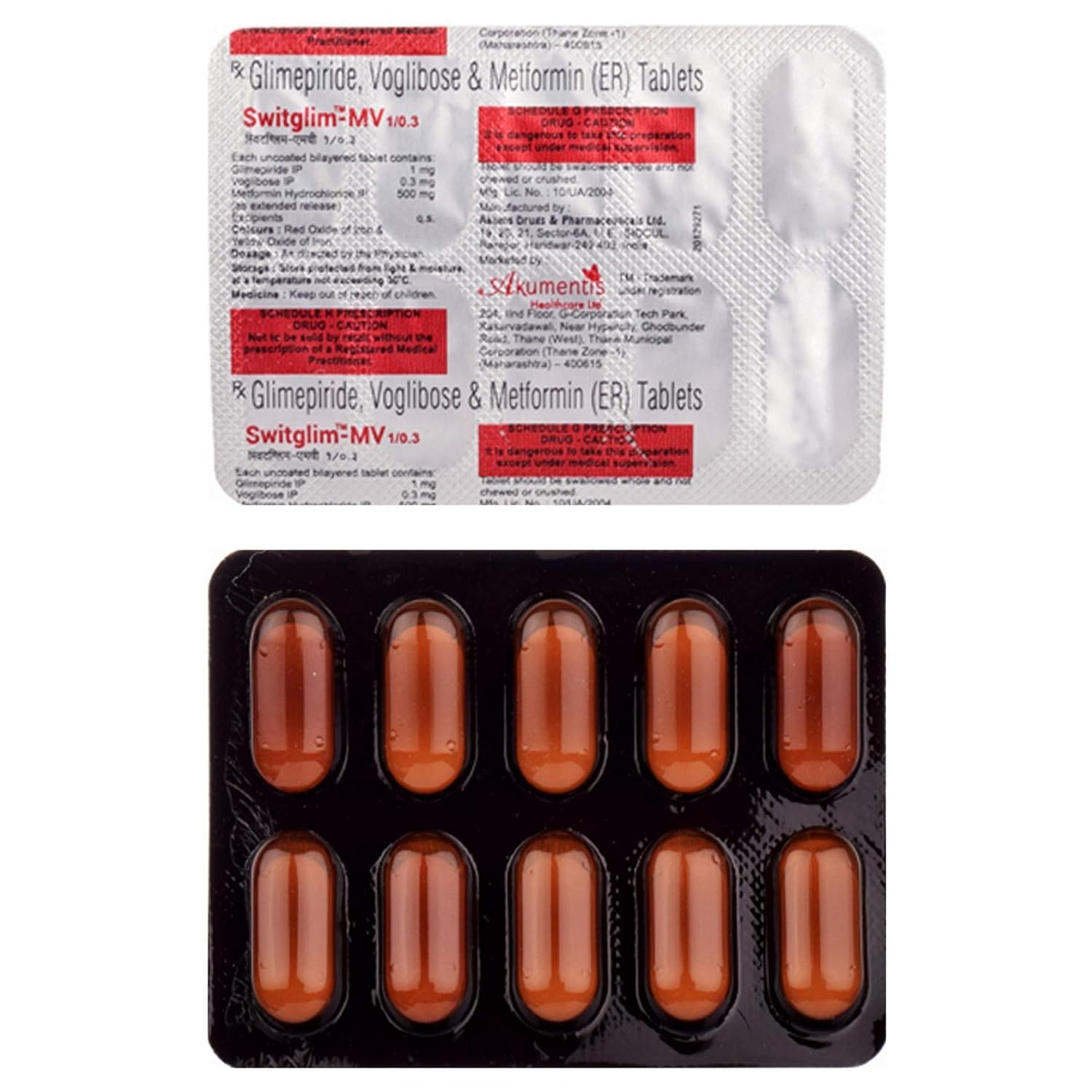 Switglim-MV 1mg/500mg/0.3mg Tablet 10's