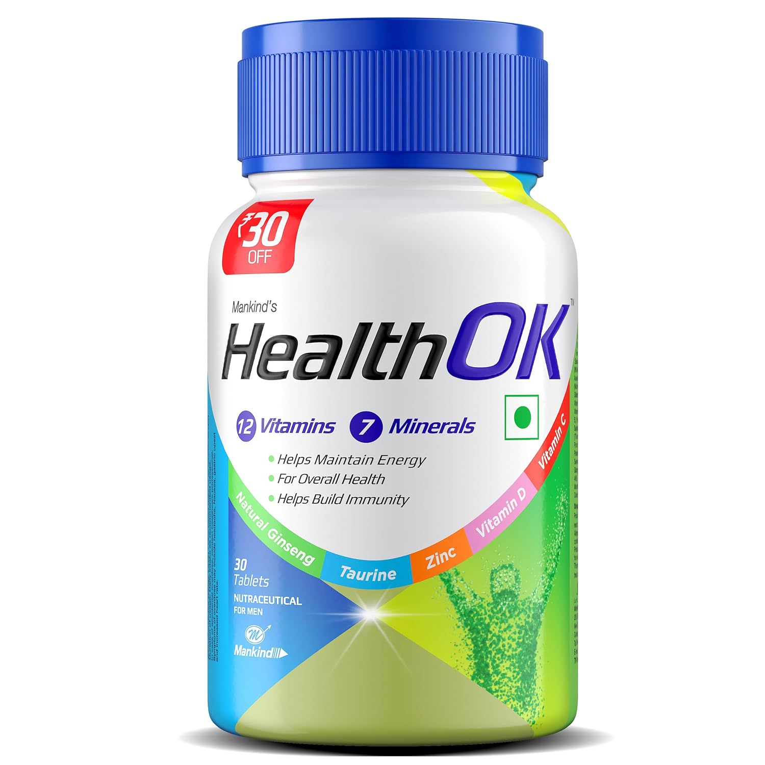 Health OK Multivitamin For Men with Vitamins, Minerals, Ginseng, Taurine & Zinc | For Nutrition, Energy & Immunity