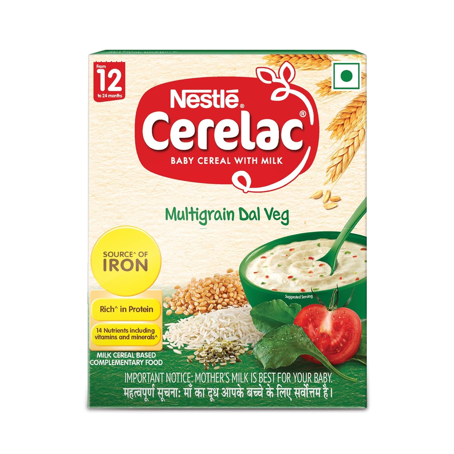 Nestle Cerelac Baby Cereal with Iron, Vitamins & Minerals | From 12 to 24 Months | Multigrain Dal Veg