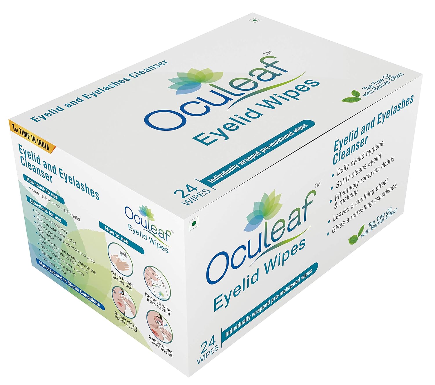 Oculeaf Eyelid Wipes with Tea Tree Oil | For Eyelid & Eyelashes Cleansing 24's
