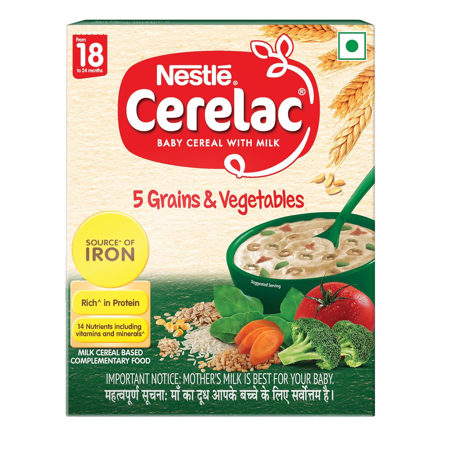 Nestle Cerelac Baby Cereal with Iron, Minerals & Vitamins | From 18 to 24 Months | 5 Grains & Vegetables