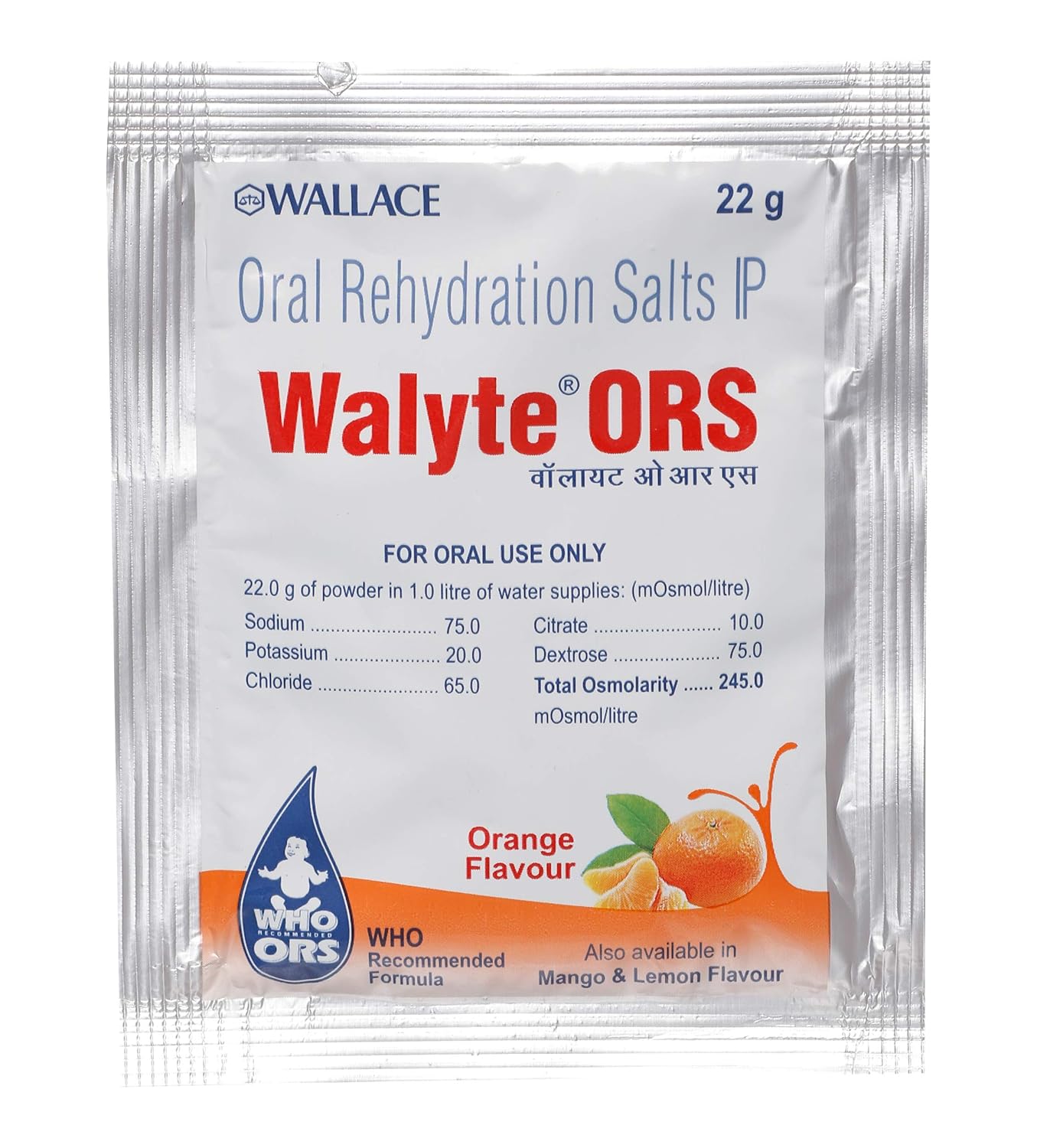 Walyte ORS for Instant Hydration & Electrolyte Balance | Flavour Powder Orange 22g