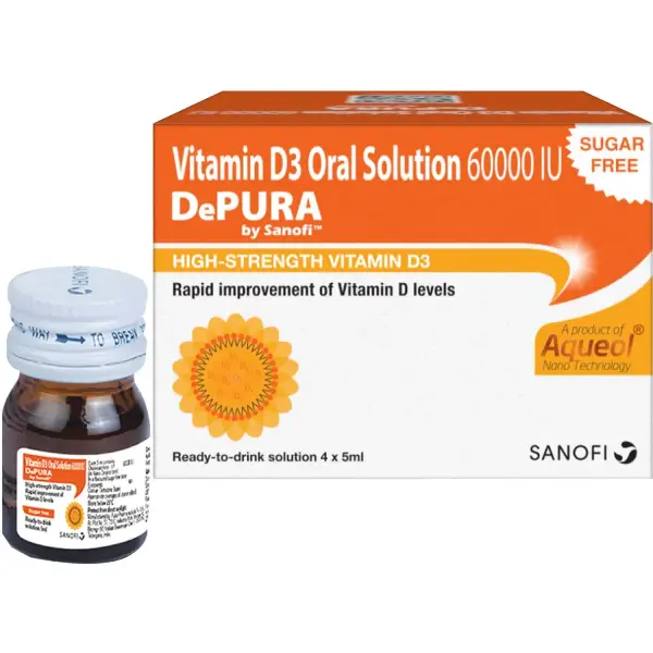 Depura 60000 IU Vitamin D3 Oral Solution, Helps Keep Bones Healthy, Aids in Boosting Immunity Sugar Free