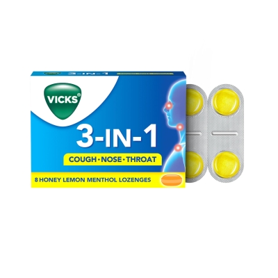 Vicks 3 IN 1 Honey Lemon Menthol Lozenges