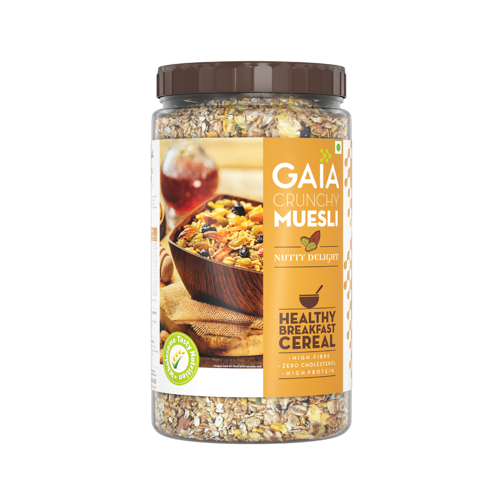 GAIA with Vitamins, Minerals, High Protein & Fibres for Nutrition | Crunchy Muesli Nutty Delight