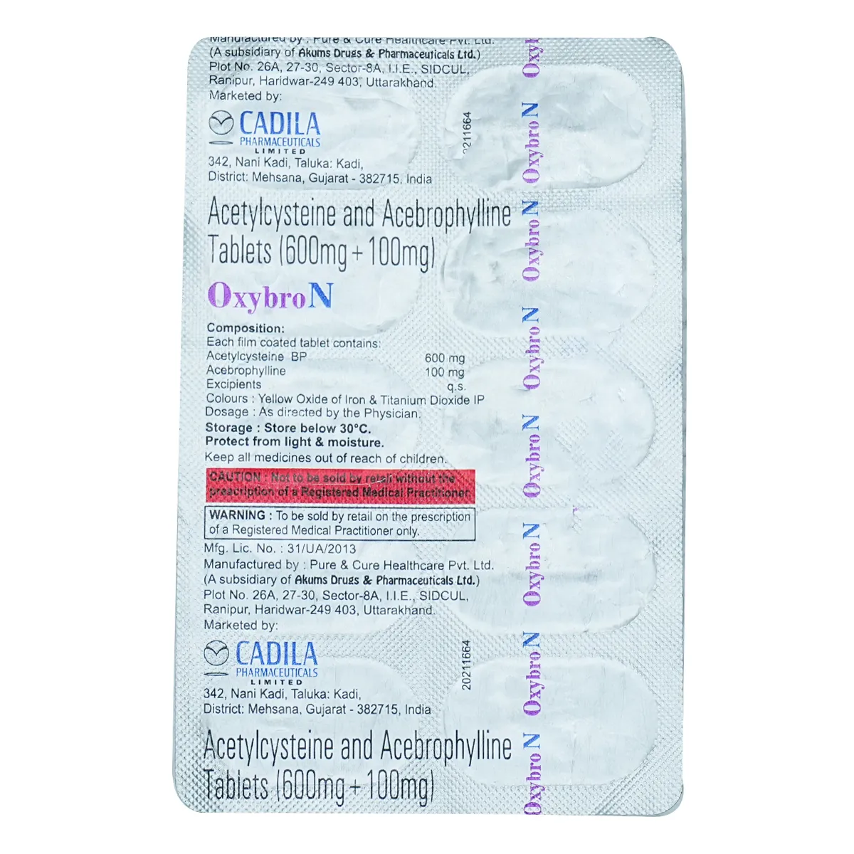 Oxybro N 100mg/600mg Tablet