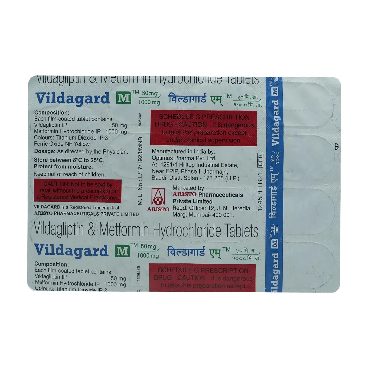 Vildagard M 1000mg/50mg Tablet