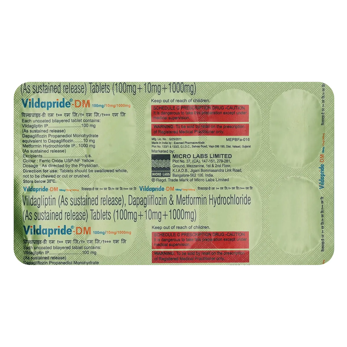 Vildapride DM 10mg/1000mg/100mg Tablet SR