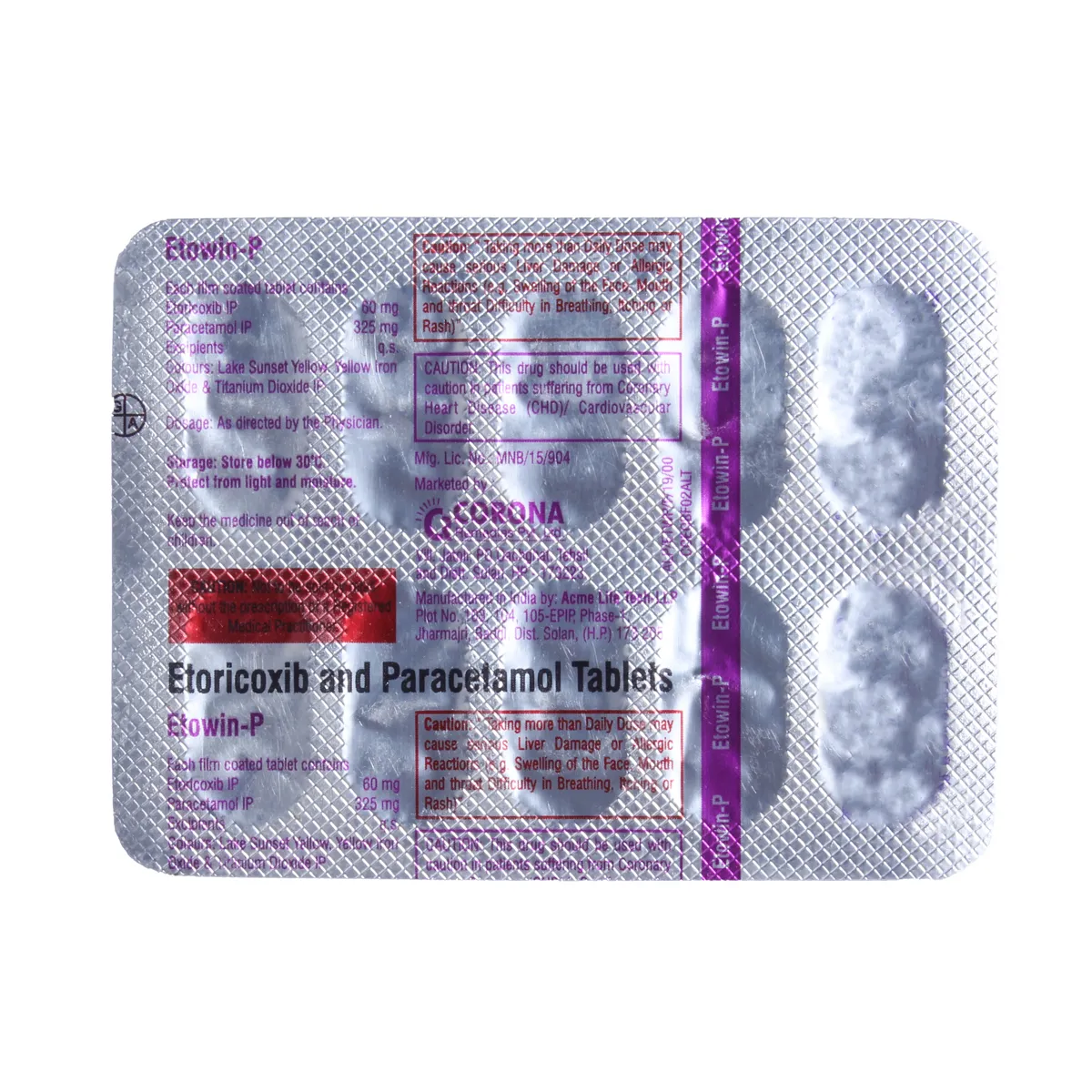 Etowin P 60mg/325mg Tablet