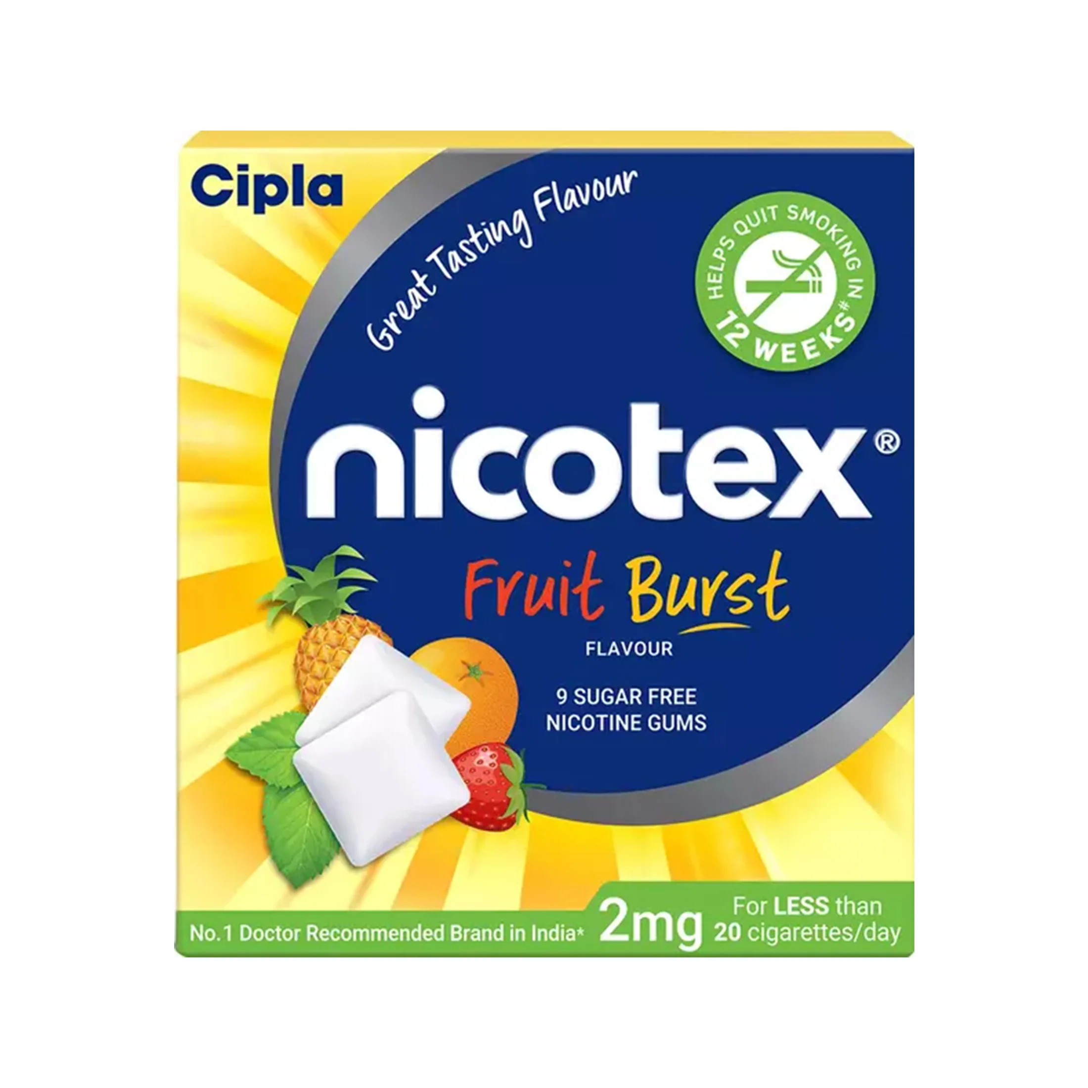 Nicotex 2mg Sugar Free Fruit Burst Chewing Gums