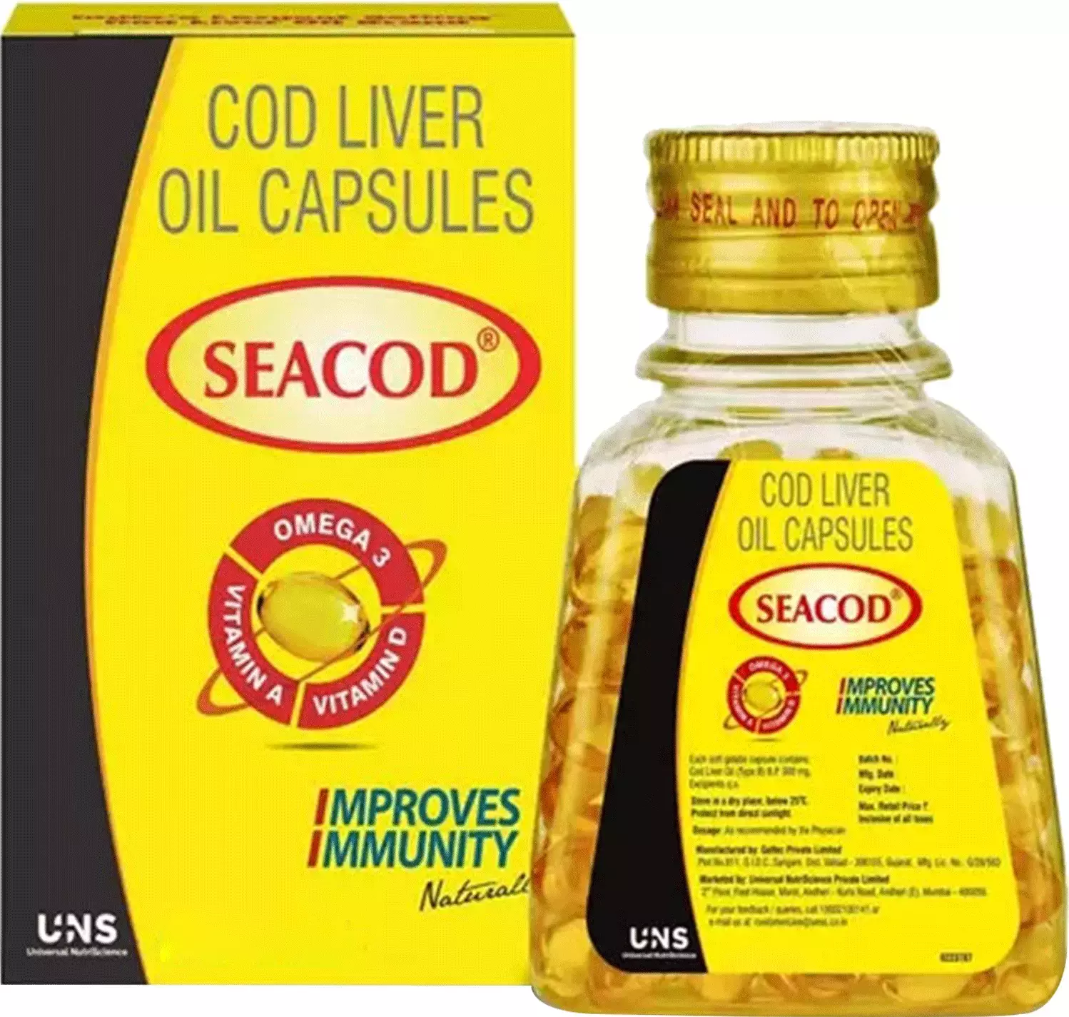 Seacod Cod Liver Oil Capsule 300mg with Omega 3, Vitamin A and D, for Kids and Adults