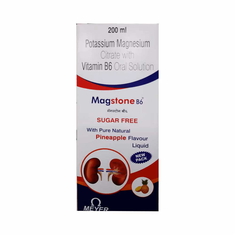 Magstone B6 Oral Solution with Potassium Magnesium Citrate & Vitamin B6 | Sugar-Free | Flavour Pineapple