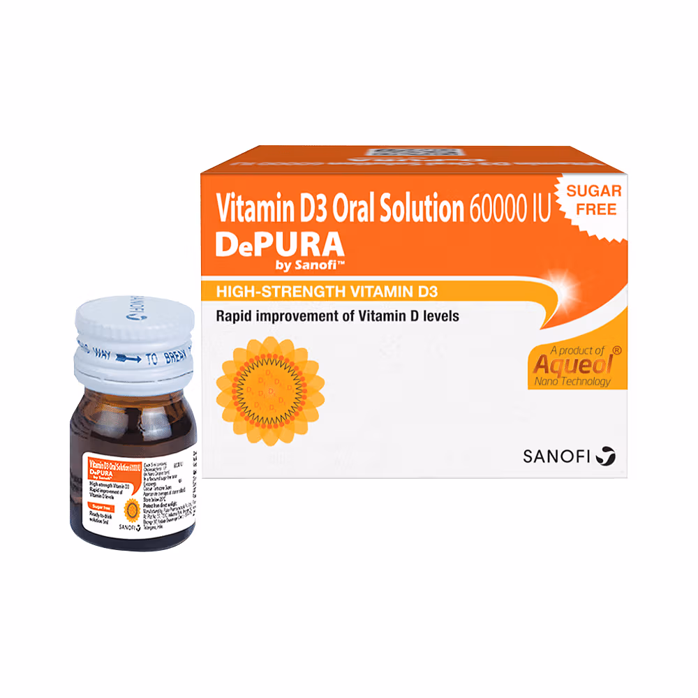 Depura 60000 IU Vitamin D3 Oral Solution, Helps Keep Bones Healthy, Aids in Boosting Immunity Sugar Free