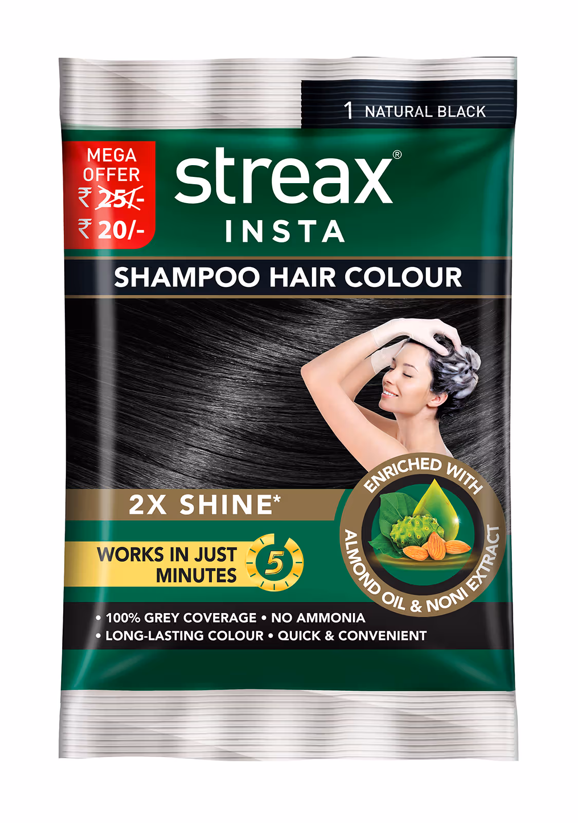Streax Insta Shampoo Hair Colour - Natural Black