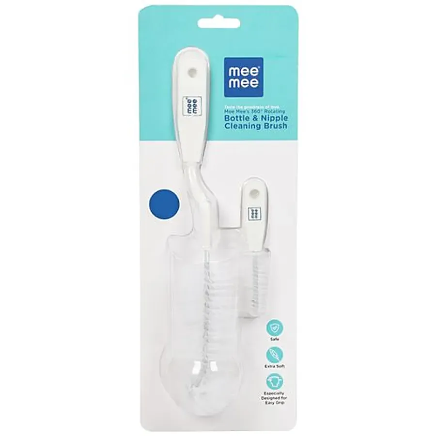 Mee Mee Fully Rotating Baby Bottle Cleaning Brush Blue