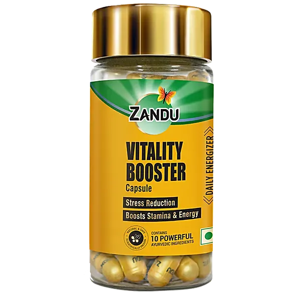 Zandu Vitality Booster Capsule | Ayurvedic Formula for Stress Relief, Stamina & Energy