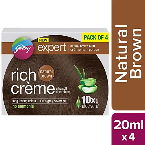 Godrej Expert Rich Creme Hair Colour - Natural Brown, Long-Lasting, 100% Grey Coverage, No Ammonia