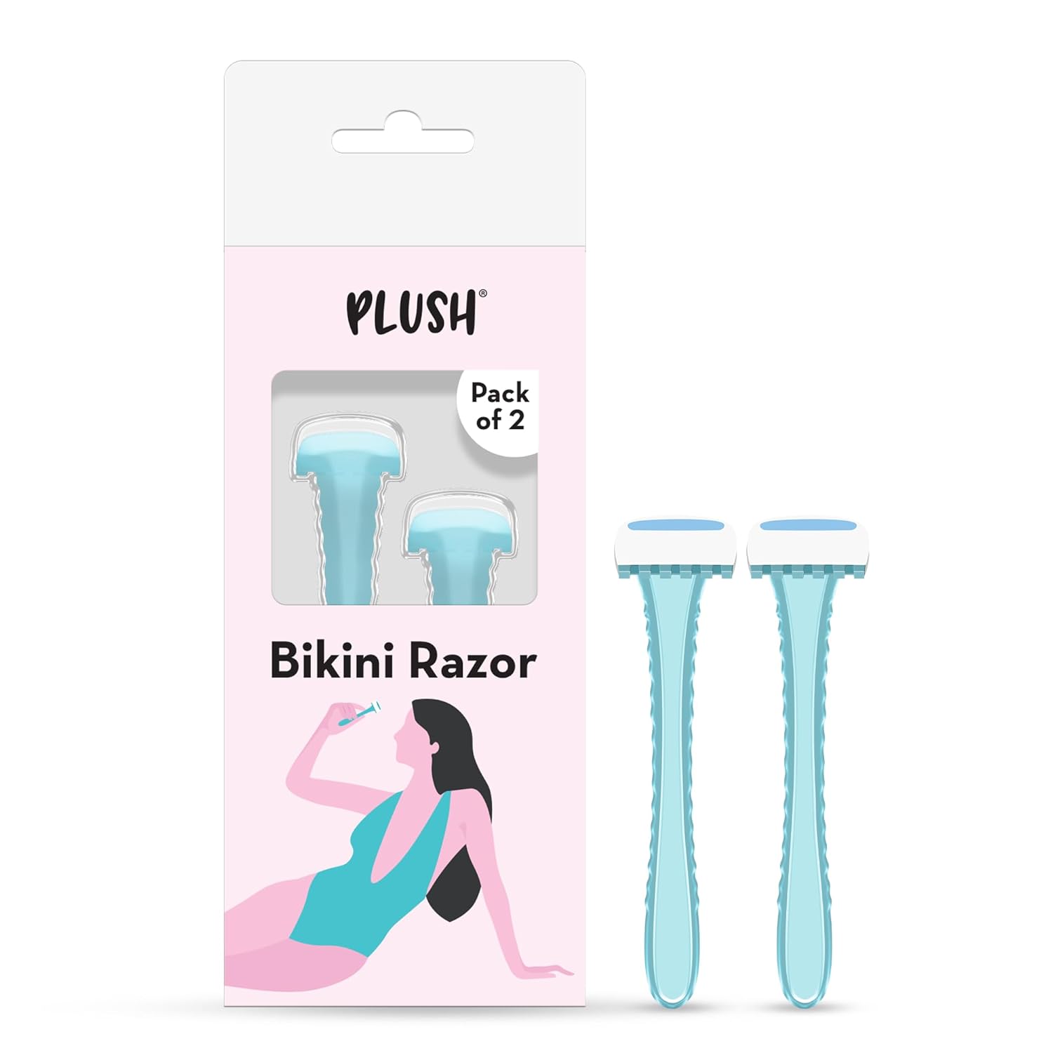 Plush Reusable Bikini Razor for Women (2 Pcs) | Best Razor for Shaving Private Parts & Pubic Area | German Precision Blades, Lubricating Strips & Safety Comb for 1-Stroke Shave | No Bumps, No Cuts