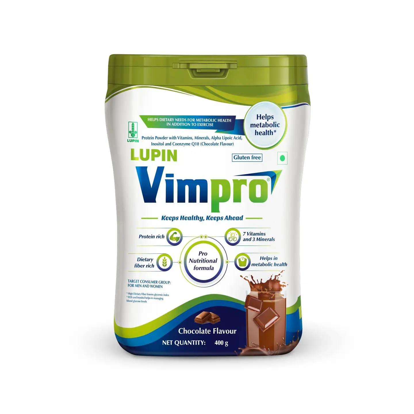 Vimpro Protein with ALA, Inositol & Coenzyme Q10 | Gluten Free | Flavour Chocolate Powder