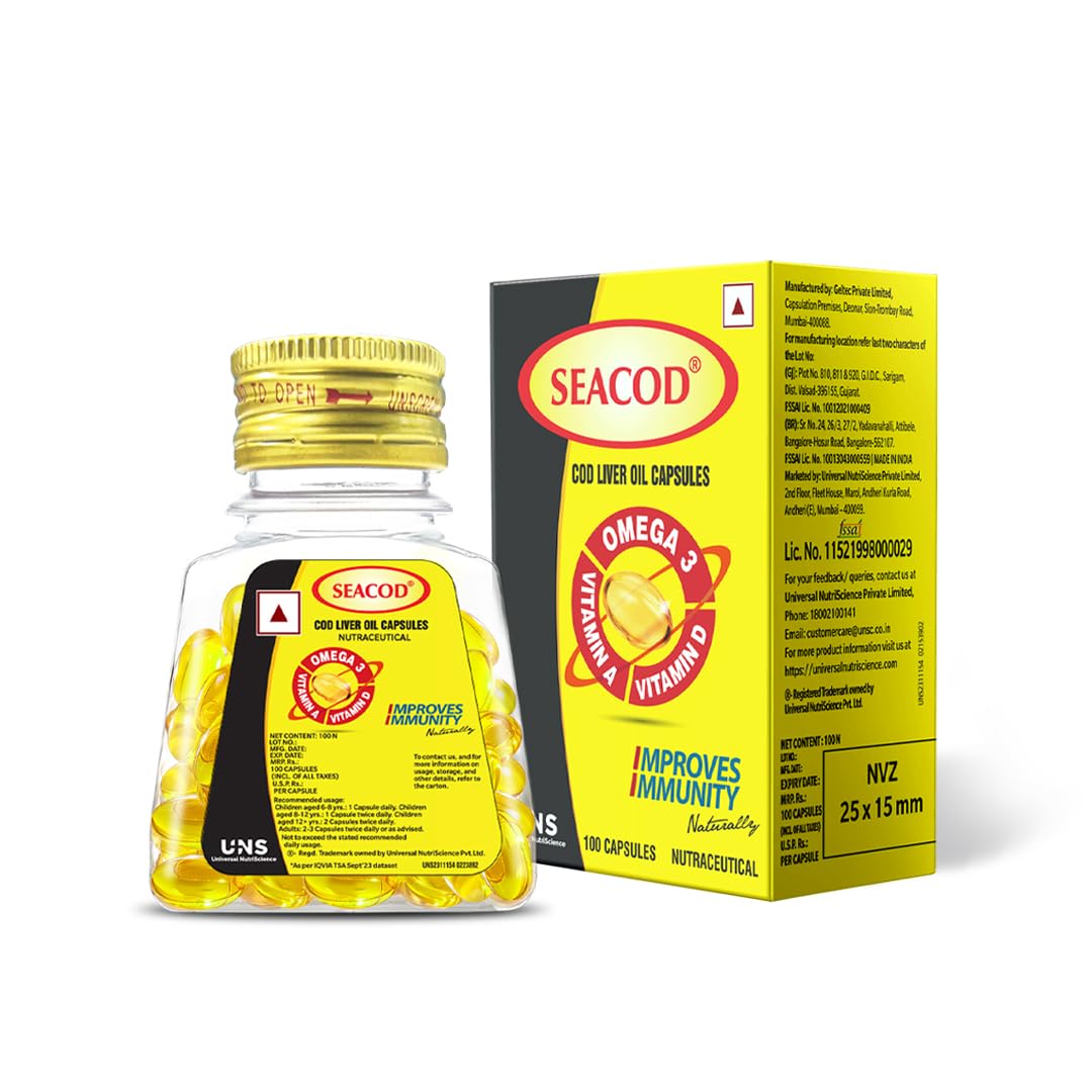 Seacod Cod Liver Oil Capsule 300mg with Omega 3, Vitamin A and D, for Kids and Adults