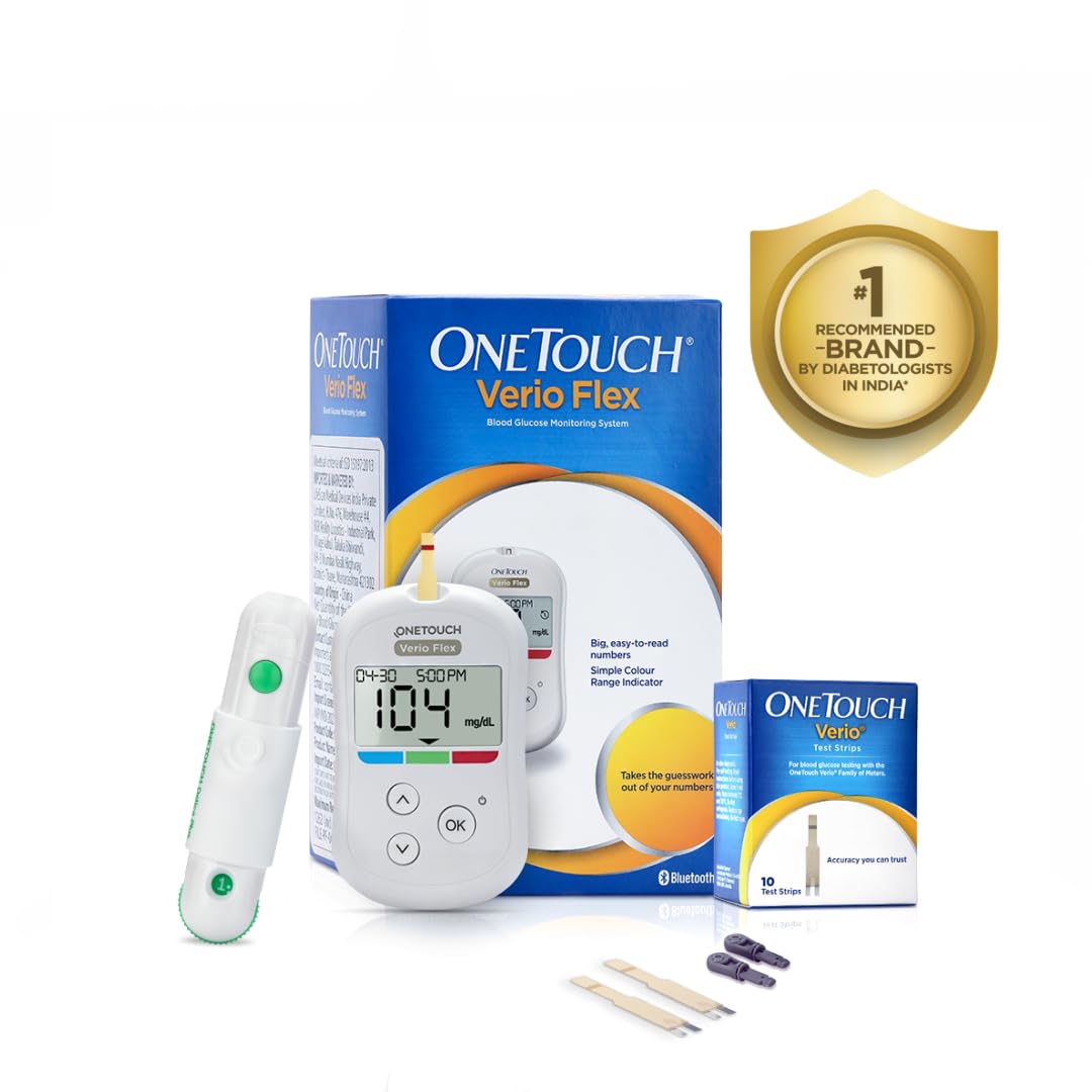 OneTouch Verio Flex Glucometer (Box of 10 Test strips Free)