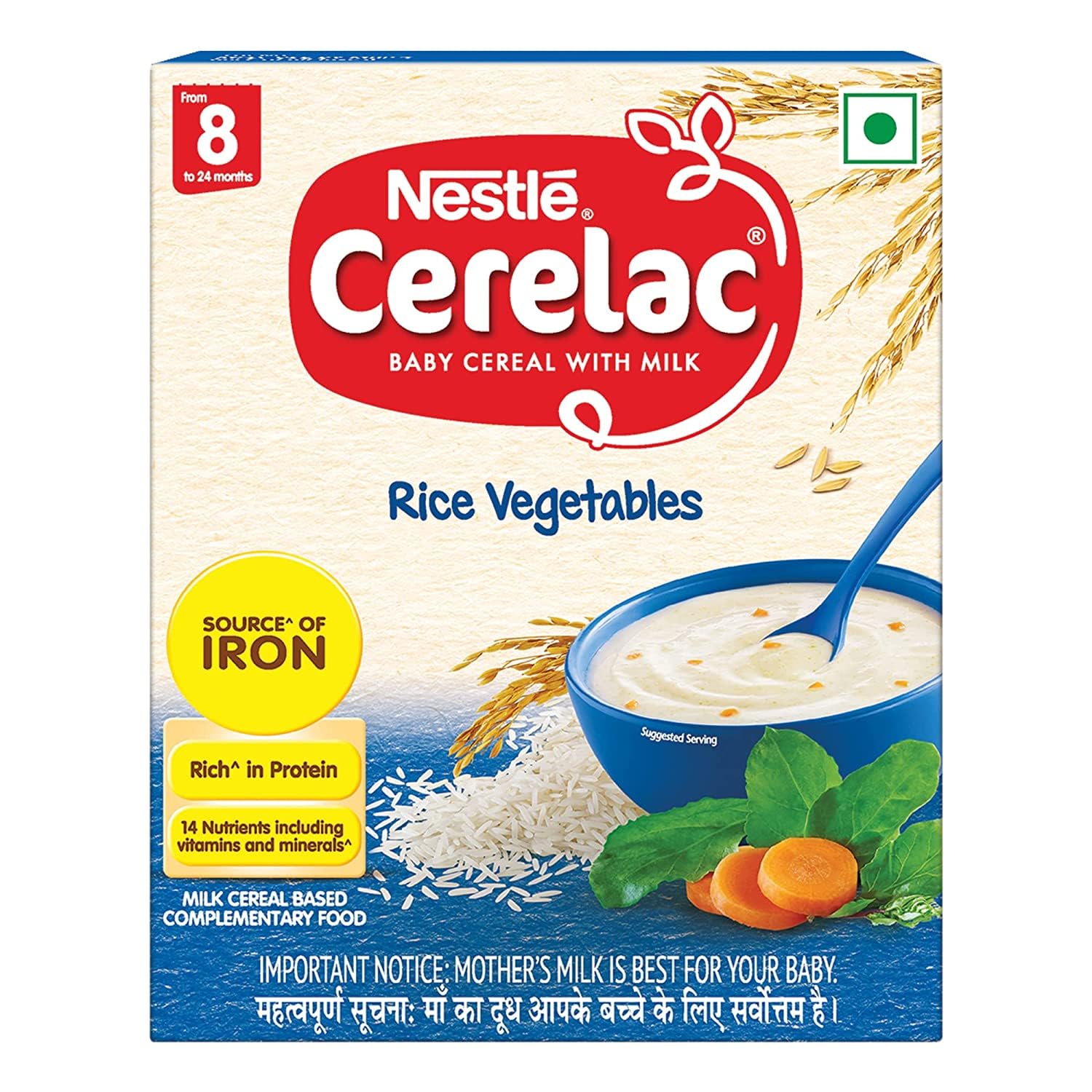 Nestle Cerelac Baby Cereal with Milk from 8 to 24 Months | Rich in Iron | Rice Vegetables