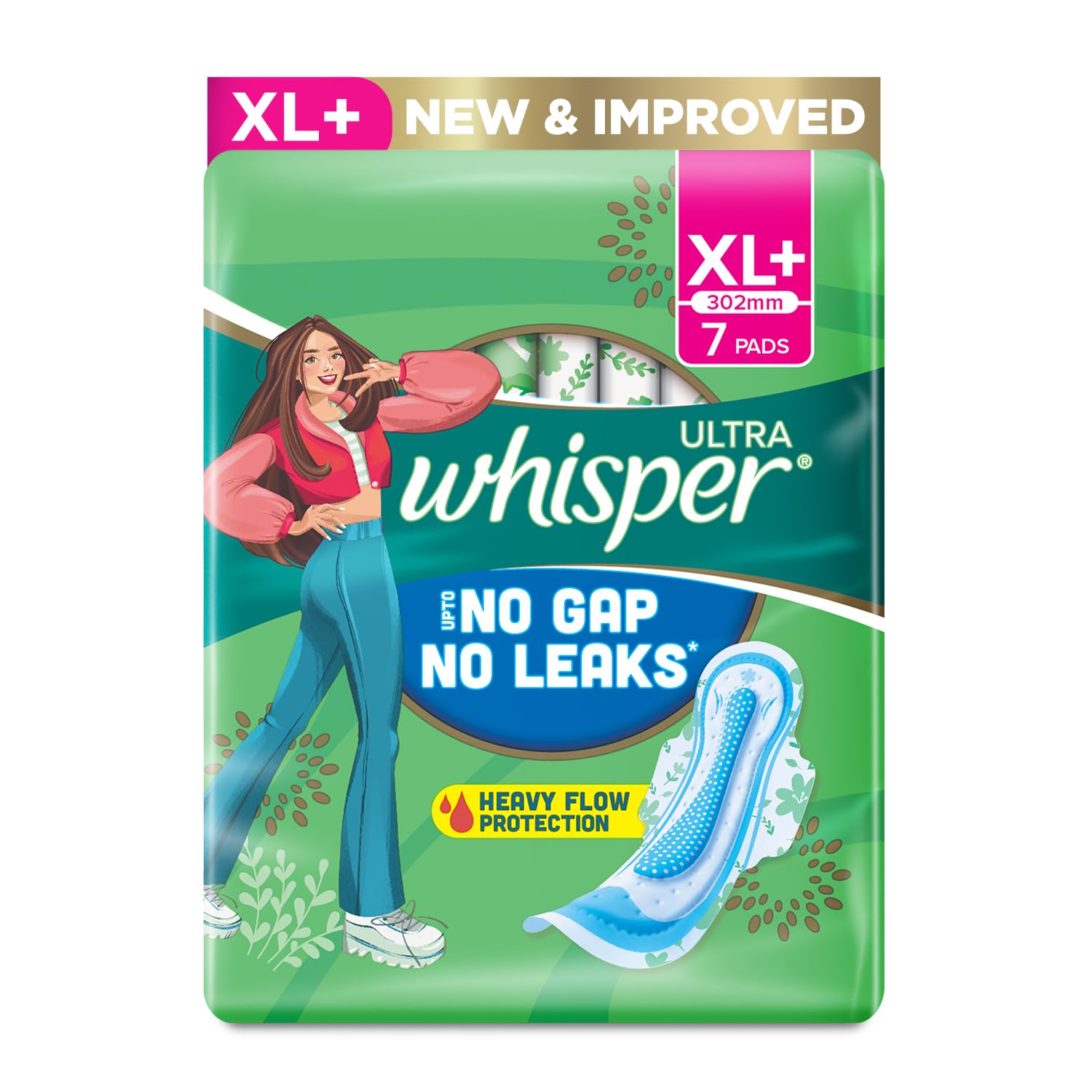 Whisper Ultra Clean Sanitary Pads for Women, XL+, 7's
