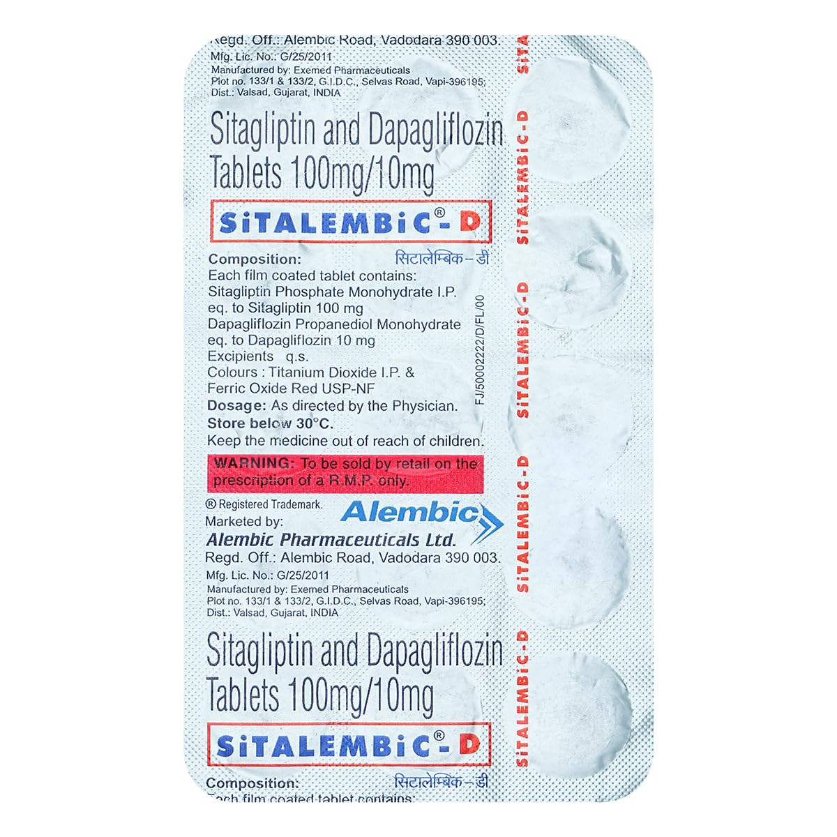 Sitalembic D 10mg/100mg Tablet