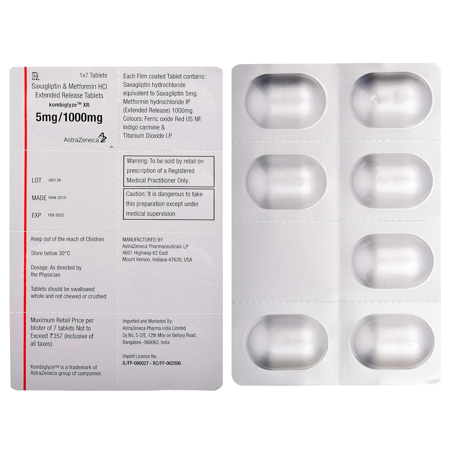 Kombiglyze XR 5mg/1000mg Tablet 28's