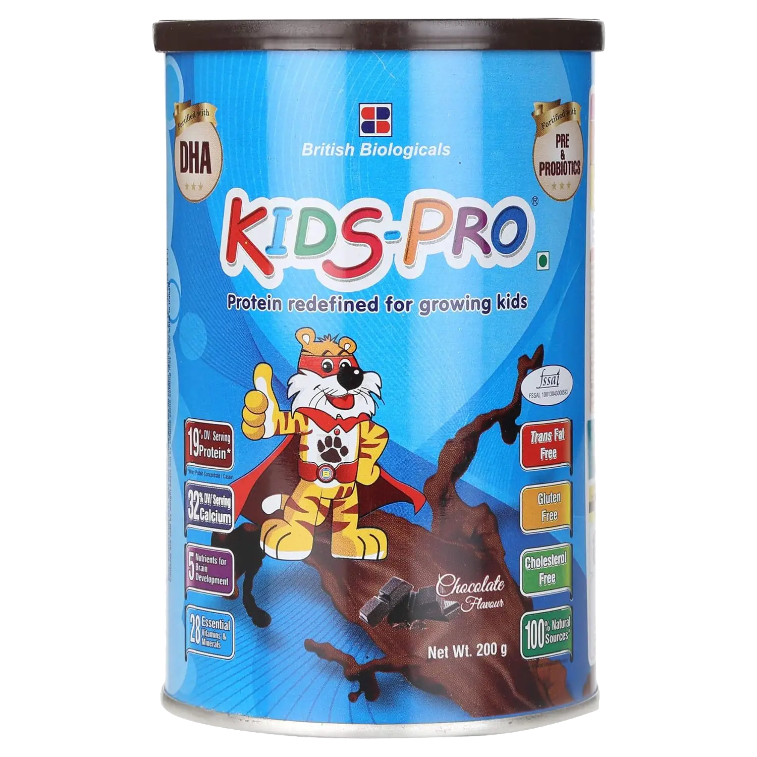 Kids-Pro Protein with DHA, Pre & Probiotics | For Growing Children | Flavour Powder Chocolate 200gm