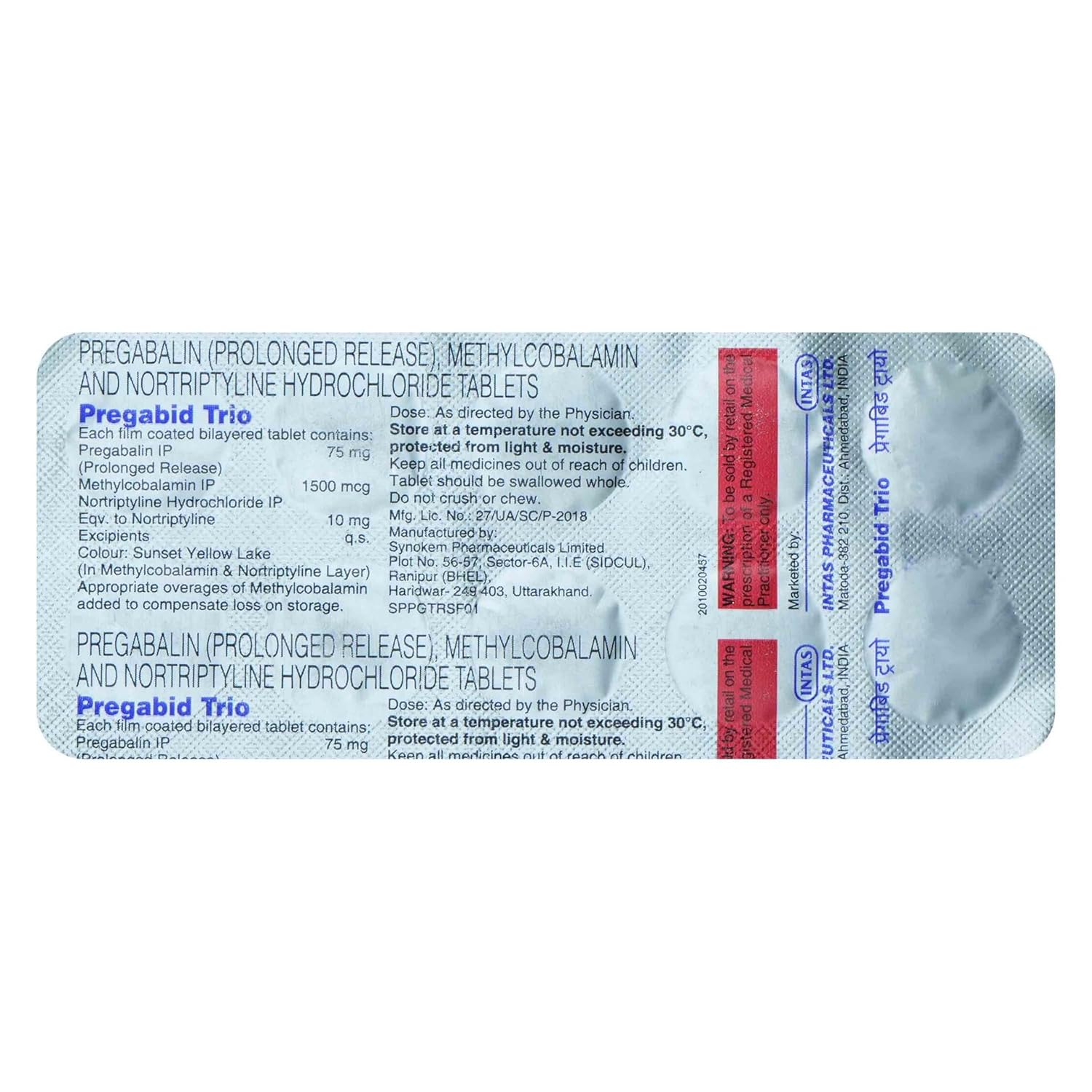 Pregabid Trio 75mg/10mg/1500mcg Tablet