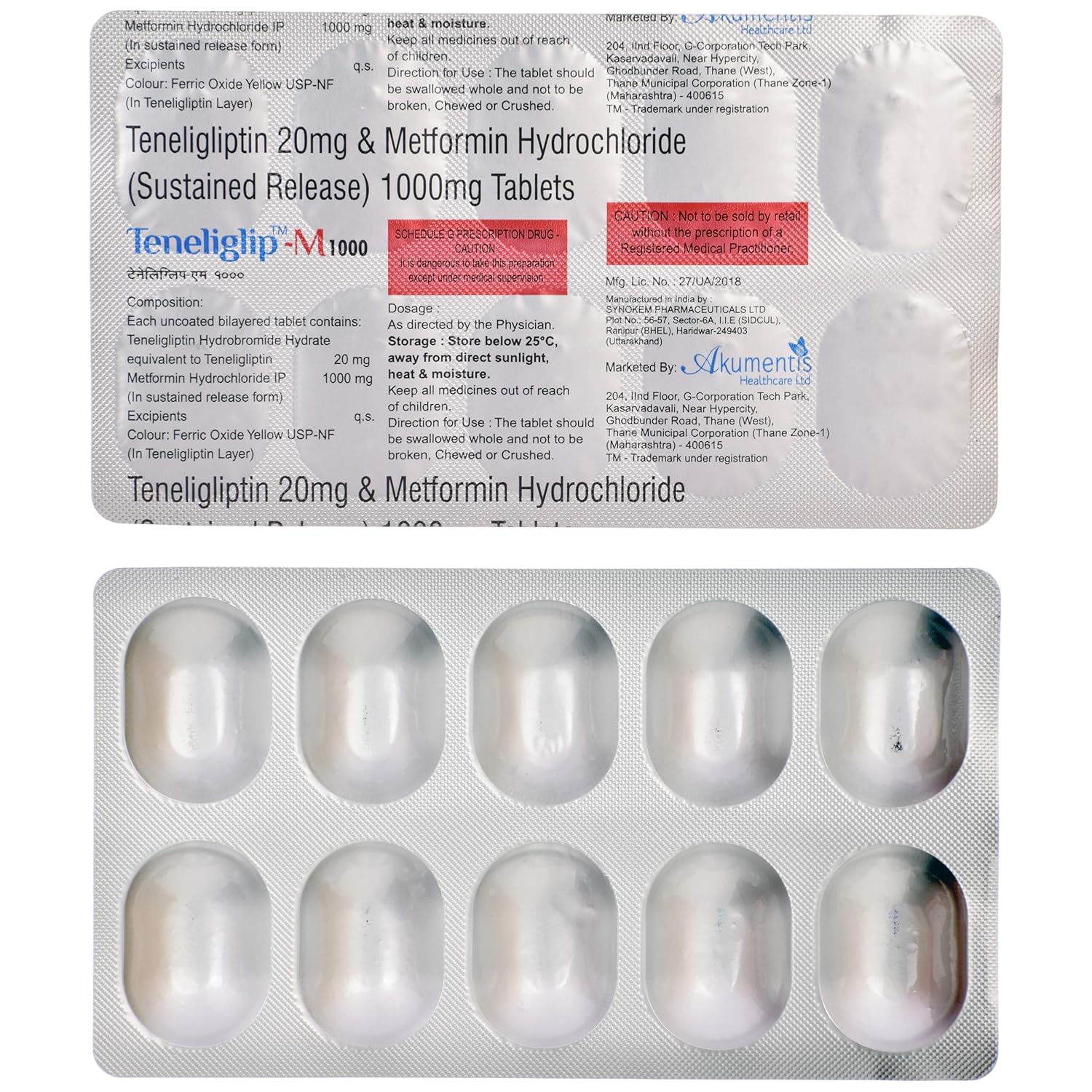 Teneliglip-M 1000mg/20mg Tablet PR