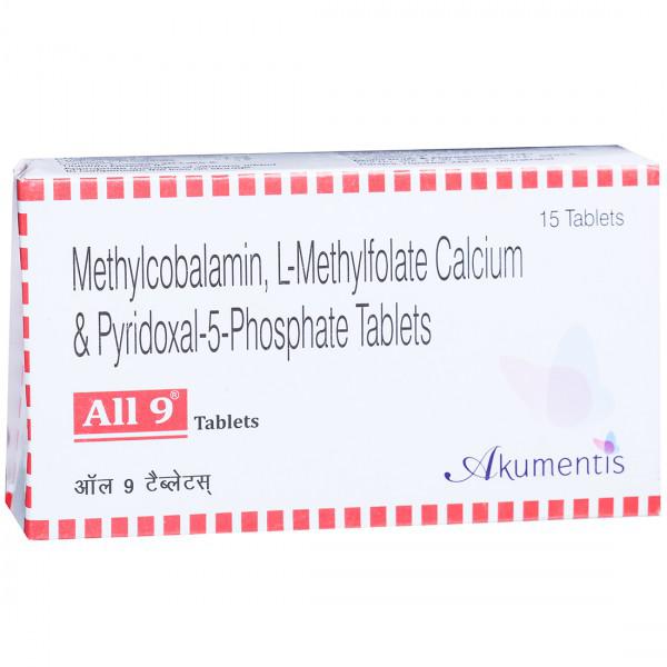 All 9 Tablet with Methylcobalamin, L-Methylfolate Calcium & Pyridoxal-5-Phosphate