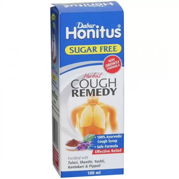 Dabur Sugar Free Honitus Honey-Based Ayurvedic Cough Syrup | Fast Relief from Cough, Cold & Sore Throat | Non-Drowsy