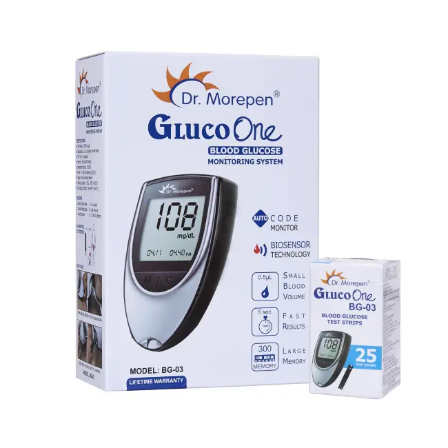 Dr Morepen BG 03 Gluco One Glucose Monitoring System Glucometer with Gluco One BG 03 Blood Glucose 25 Test Strip