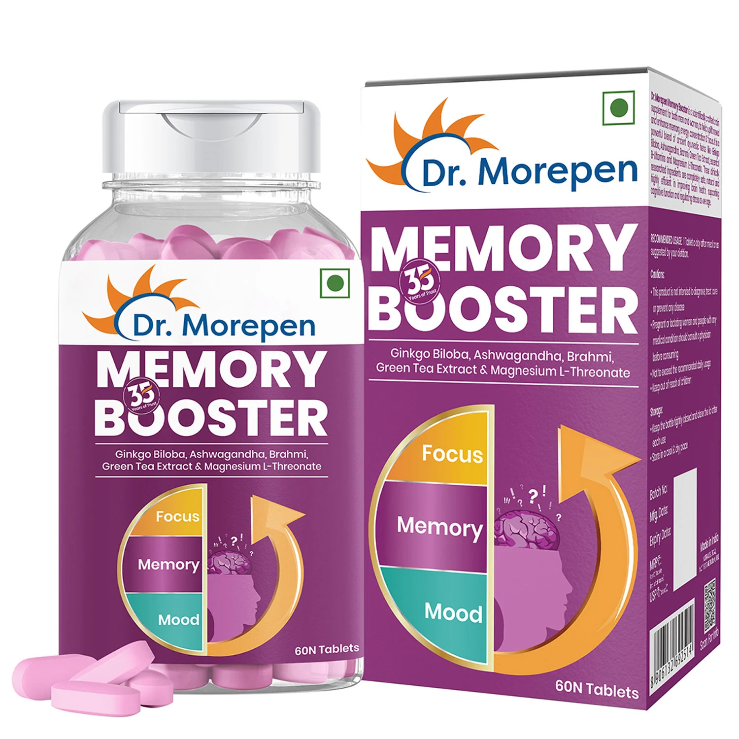 Dr. Morepen Memory Booster | With Gingko & Brahmi for Focus, Memory & Mood | Tablet