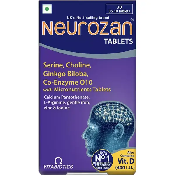 Neurozan Tablet with Serine, Choline, Gingko Biloba & Coenzyme Q10 | Gluten Free