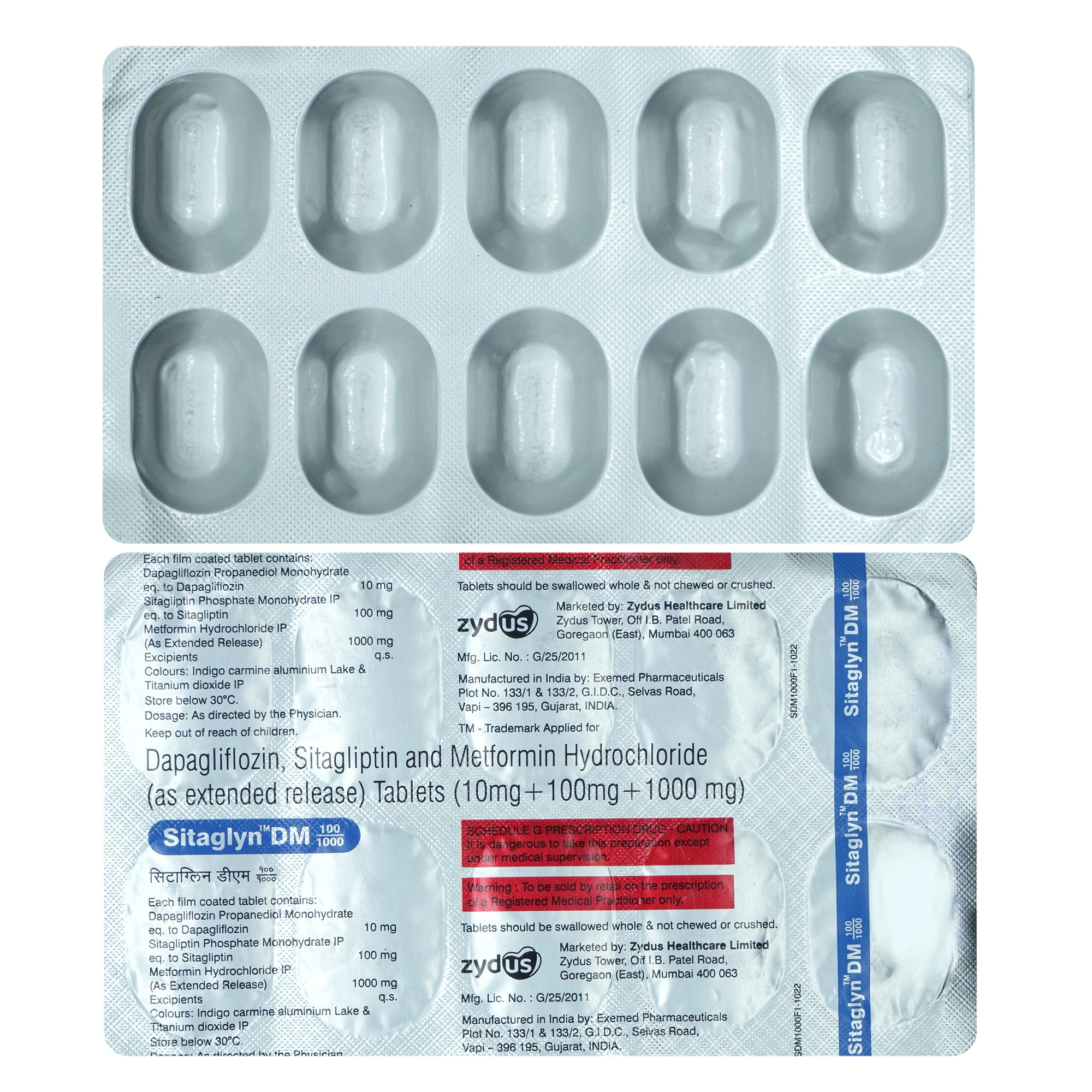 Sitaglyn DM 10mg/1000mg/100mg Tablet